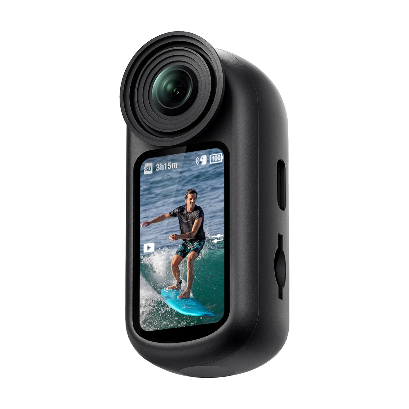 Front view of the compact ZENICAM V4 camera with its lens, display and side controls